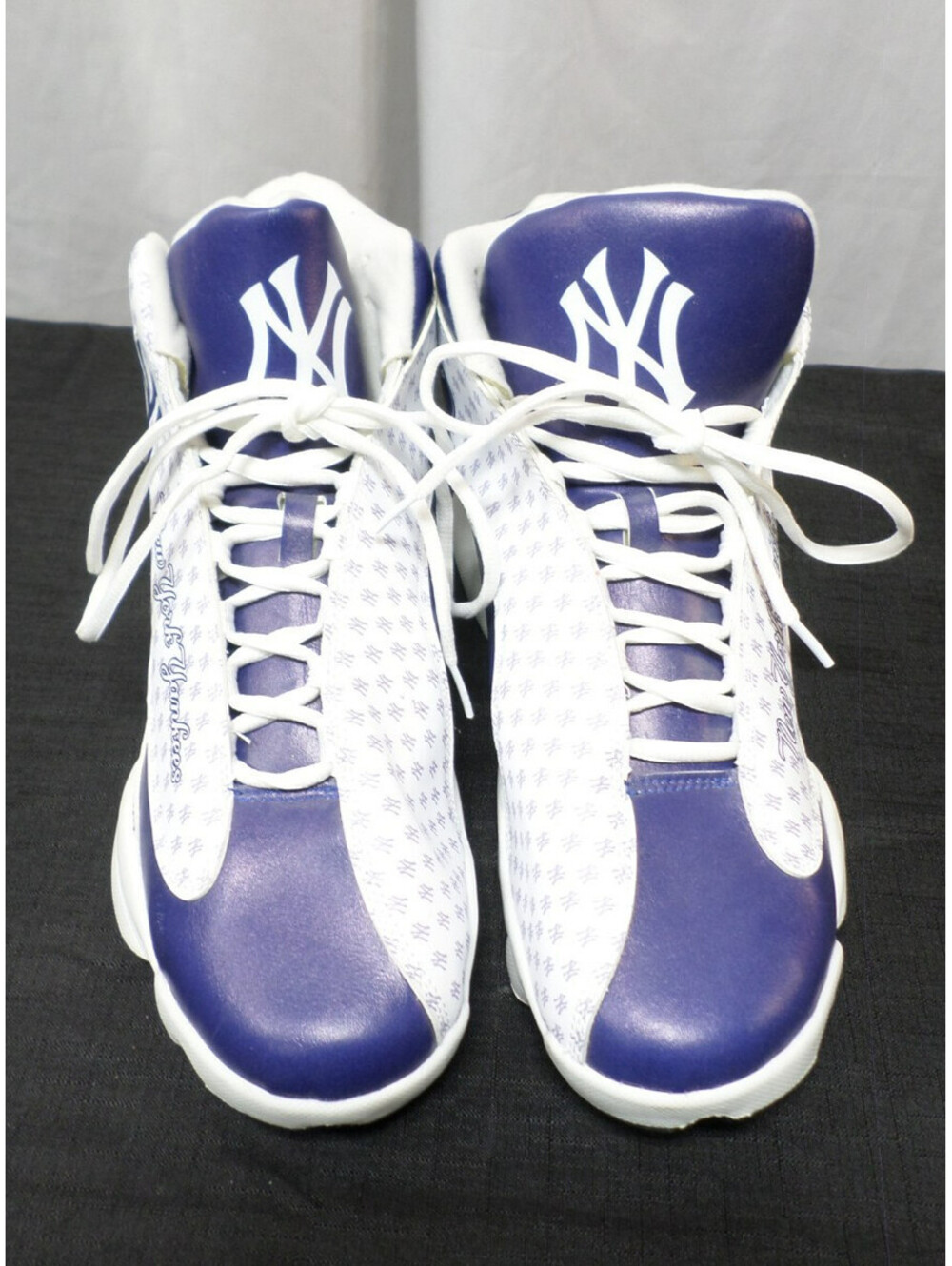 EUC DESIGNER NEW YORK YANKEES HIGH TOP LACE UP PURPLE & WHITE SHOES MENS 46 US12